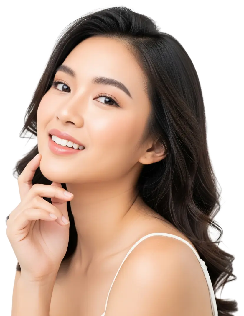 Smiling woman with clear, hydrated and glowing skin after a Hydra Facial treatment